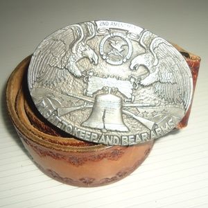 2nd Amendment 40” Leather Belt & Metal Buckle Eagle 1990s